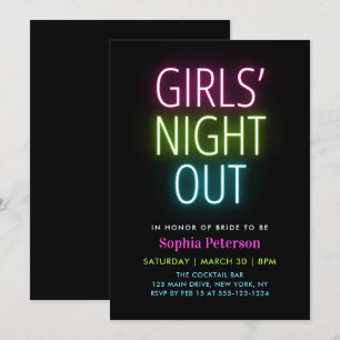 Convite Neon Lights Girls Night Out Festa de solteira