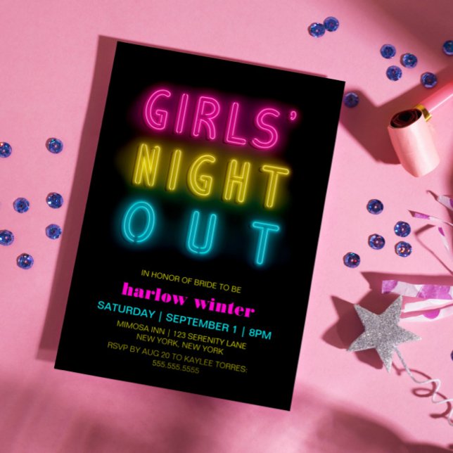 Convite Neon Lights Girls Night Out Festa de solteira (Criador carregado)