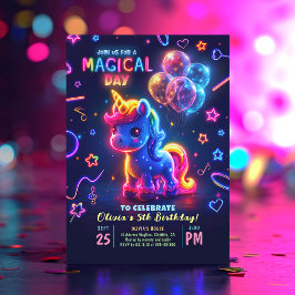 Convite Neon Lights Glowning Unicorn Birthday