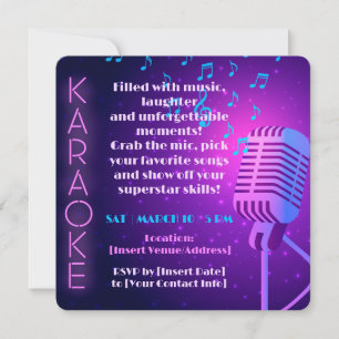 Convite Neon Lights & Microphone Karaoke Party