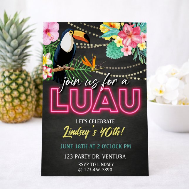 Convite Neon Luau Birthday Party | Tropical Hawaiian Party (Criador carregado)
