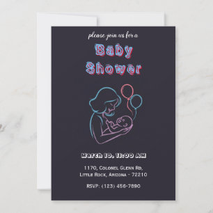Convite Neon Mãe e Bebê com Balões - Chá de fraldas
