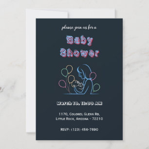 Convite Neon Mãe e Bebê com Balões - Chá de fraldas
