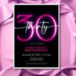 Convite Neon Mínimo Moderno Rosa Trinta Script Aniversário<br><div class="desc">Moderno e chic, este convite de aniversário combina preto clássico e branco com sotaques de rosa brilhante, incluindo um "30" cor-de-rosa tipo neon. É um design mínimo é um design simples e divertido para celebrar o aniversário do marco. A parte traseira retém uma área para um código QR para resposta...</div>