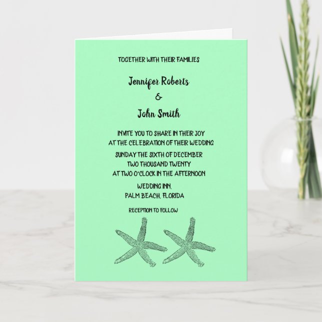 Convite Neon Mint 2020 Starfish Patterns Elegant Wedding (Frente)