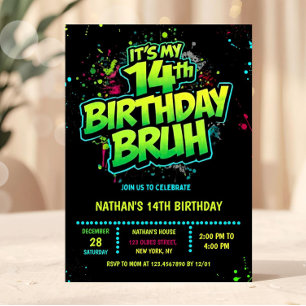 Convite Neon Moderno para Menino de 14 Anos