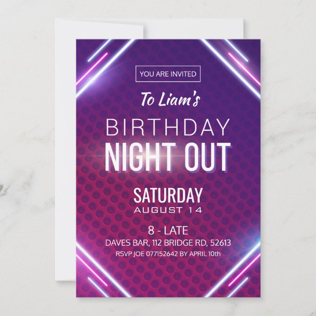 Convite Neon Night Out Birthday (Frente)