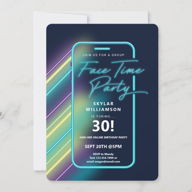 Convite Neon Nightlife Vbe Online Grupo Vídeo Festa de Cha (Frente)