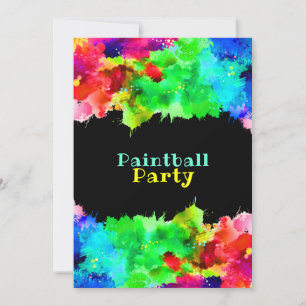 Convite Neon Paint Splatter, Partido Paintball