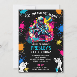 Convite Neon Paintball Invite - Combat Glow Birthday Party