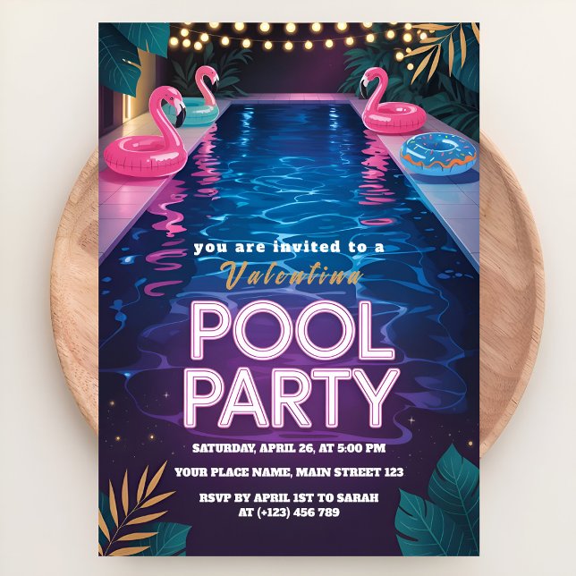 Convite Neon Palm Springs Pool Party Birthday (Criador carregado)