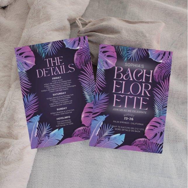 Convite Neon Palm Tropical Festa de solteira (Criador carregado)