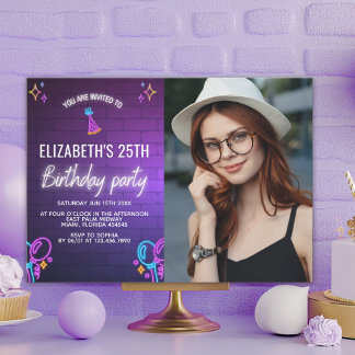 Convite Neon Party Birthday Invitation Photo Design