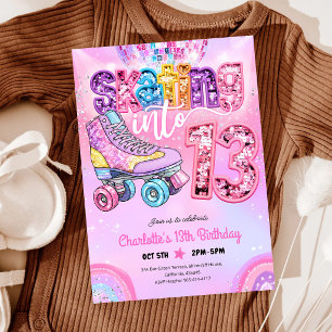 Convite Neon Patins de Rolagem Aniversário de 13 anos
