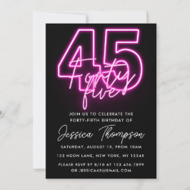 Convite Neon Pink 45th Birthday Invitation