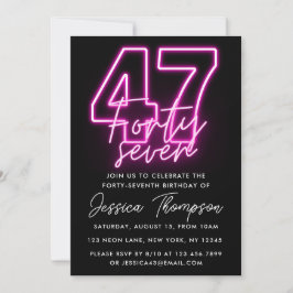 Convite Neon Pink 47th Birthday Invitation