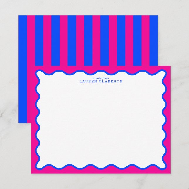 Convite Neon Pink & Electric Blue Wavy Note Card (Frente/Verso)