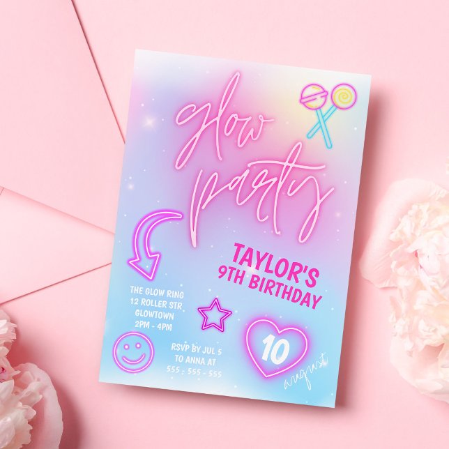 Convite Neon Pink Festa Brilhante Aniversário (Criador carregado)