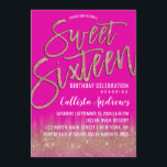 Convite Neon Pink Rose Dourada Tipografia Glitter Sweet 16<br><div class="desc">Este convite 16 moderno e feminino é o design perfeito para a garota de aniversário de moda e moda. Ele apresenta uma bonito e glamourosa sequência de brilho brilhante rosa-dourada esparsa impressa e um gradiente verde-preto néon. Ele também retrata rosa dourado brilho brilhante, tipografia de bruxaria "Doce Dezesseis". O tema...</div>