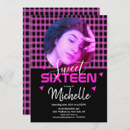 Convite Neon Pink Sweet Six Photo Grid