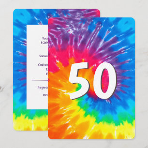 Convite Neon Rainbow Tie Dye 50º Aniversário