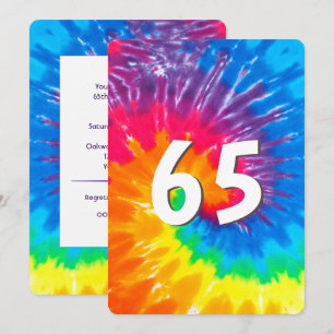 Convite Neon Rainbow Tie Dye 65.º Aniversário