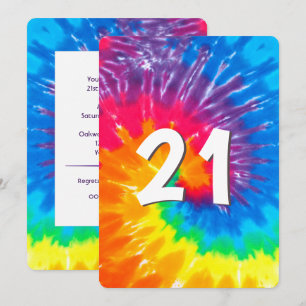 Convite Neon Rainbow Tie Dye aniversário de 21 anos Convi