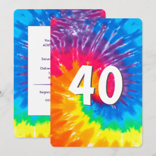 Convite Neon Rainbow Tie Dye aniversário de 40 anos Convi
