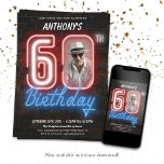 Convite Neon Retro 60ª Festa de aniversário<br><div class="desc">Neon Retro 60º Convite de aniversário. Um design de convite para o aniversário de neon, estilo neon, estilo 80s divertido e retrógrado, com um fundo de tijolos de aparência rústica. A design é simples com uma dica de humor e foto personalizável! Veja a coleção para outro decor de partido correspondente!...</div>
