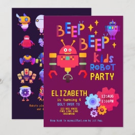 Convite Neon ROBOT PARTITY Aniversário de criança Pink Gir