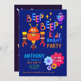 Convite Neon ROBOT PARTITY Aniversários de criança Meninas