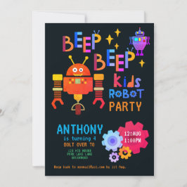 Convite Neon ROBOT PARTITY Aniversários de criança Meninas