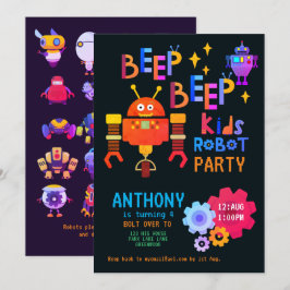 Convite Neon ROBOT PARTITY Aniversários de criança Meninas