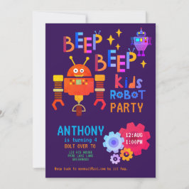 Convite Neon ROBOT PARTITY Aniversários de criança Meninas