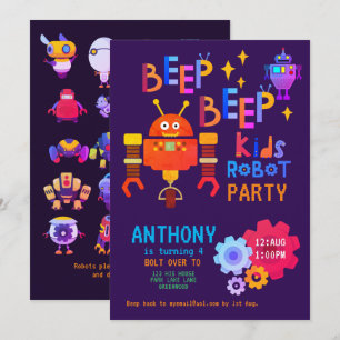 Convite Neon ROBOT PARTITY Aniversários de criança Meninas