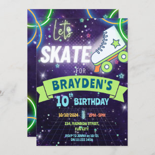 Convite Neon Roller Skling Brit Birthday Boy