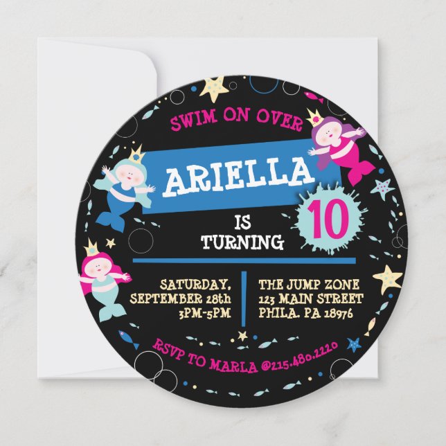 Convite NEON Sereid Sea Life Fish Festa de aniversário (Frente)