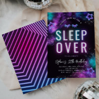 Convite Neon Sleepover | Festa de Descanso