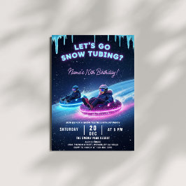 Convite Neon Snow Tubing Birthday Invitation Winter Party