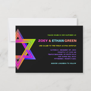 Convite Neon Star de David B'nai Mitzvah Invit PixDezines