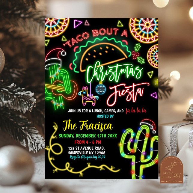 Convite Neon Taco Bout Christmas Fiesta Holiday Party (Criador carregado)