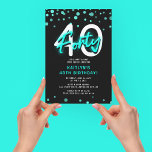 Convite Neon Teal Trinta aniversário de 40 anos<br><div class="desc">Convide amigos e família para celebrar a sua festa de aniversário de 40 anos com este convite de aniversário teal neon 40.</div>