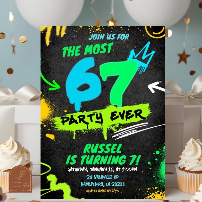 Convite Neon Teenager Grafitti 67 Birthday Invitation (Criador carregado)