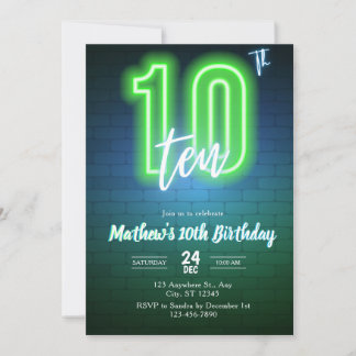 Convite Neon Tenth birthday Invitation