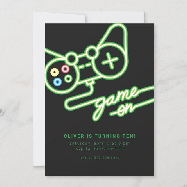 Convite Neon Video Game Birthday Invitation (Frente)