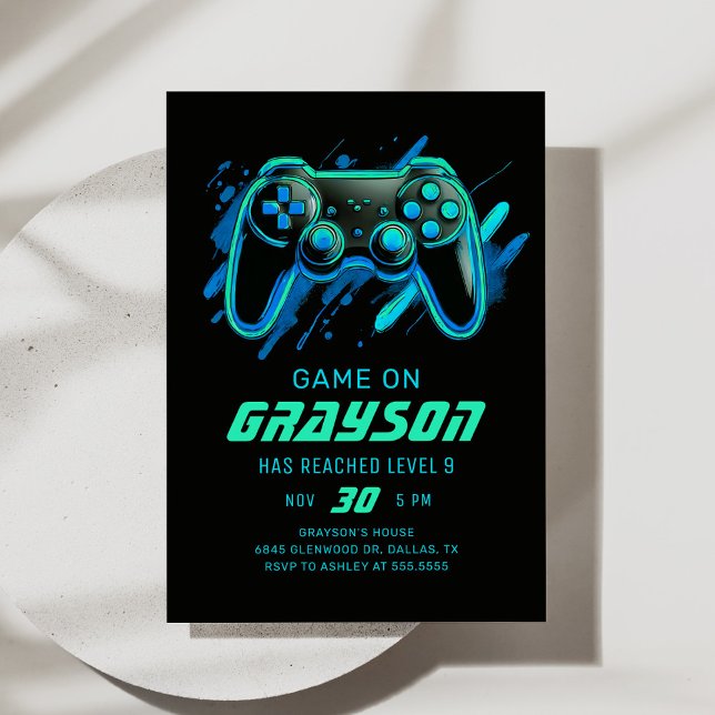 Convite Neon Video Game Gamer Birthday (Criador carregado)