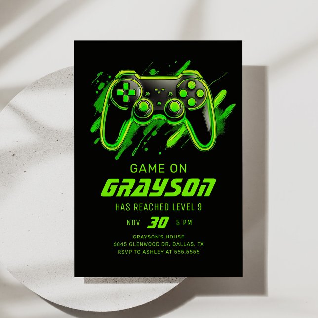 Convite Neon Video Game Gamer Birthday (Criador carregado)