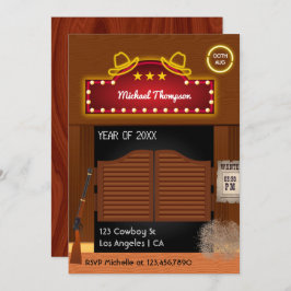 Convite Neon Wild West Cowboy temático Festa de formatura 