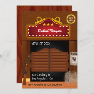 Convite Neon Wild West Cowboy temático Festa de formatura 