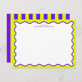 Convite Neon Yellow-Green & Purple Wavy Note Card